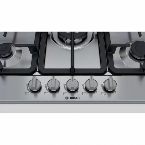 Bosch | PGQ7B5B90 | Hob | Gas | Number of burners/cooking zones 5 | Rotary knobs | Stainless steel - 5